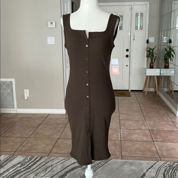 Popular 21 Ribbed Knit Tank Bodycon Dress Medium - Picture 4 of 12